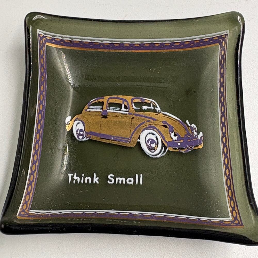 Vintage 1960s Volkswagen Think Small Advertising Glass Ashtray Trinket Dish Mini